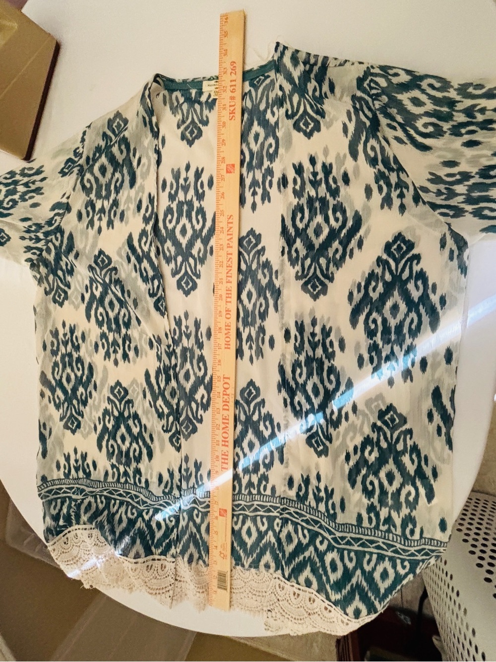 Boho Crochet Trim Kimono Cardigan - Teal & Creamee Women’s XXL or 2X Brand New - Picture 5 of 11